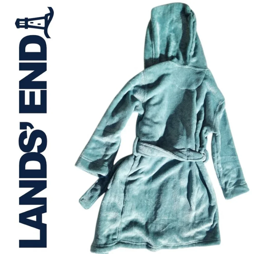 Lands' End Kid's Boy's Plush Fleece Robe Pajamas PJs PJ Set Teal Green Size XS